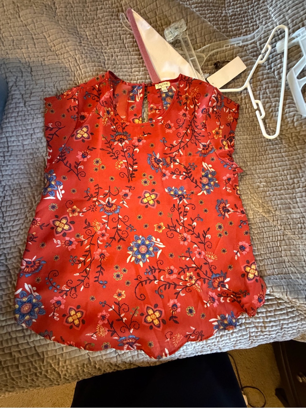 Lily White Red Floral Cap-Sleeve Blouse Fall